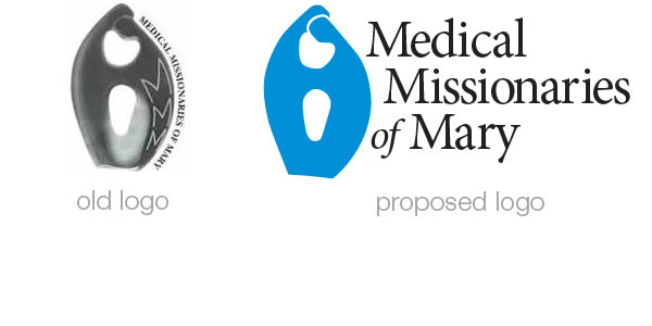 Before and after of Medical Missionarys of Mary logo