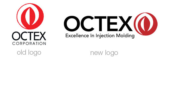 Before and after of Octex logo