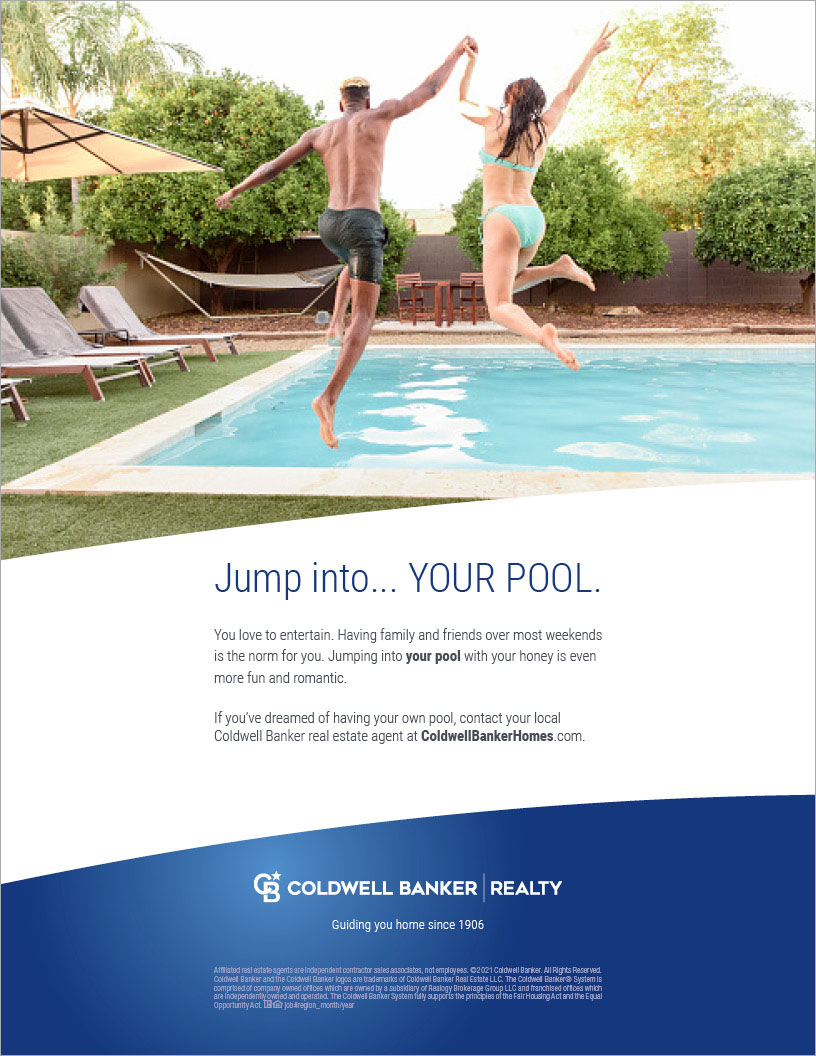 a man and woman jumping into a swimming pool